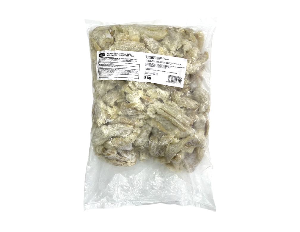 BACALHAU POLACA DO ALASCA SALGADO SECO FILÉ EM PEDAÇOS BRASMAR 5 KG (CX 2 PCT)